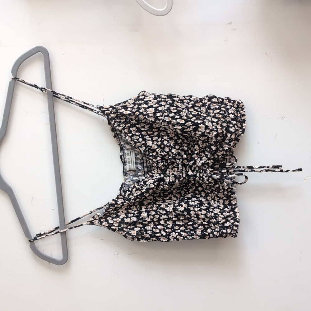 Urban Outfitters Black and Tan Floral Ruched Top